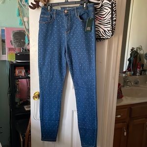 Skinny Blue rhinestone jeans.